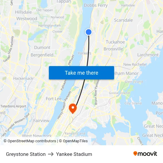 Greystone Station to Yankee Stadium map
