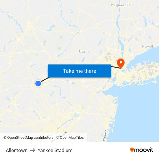 Allentown to Yankee Stadium map