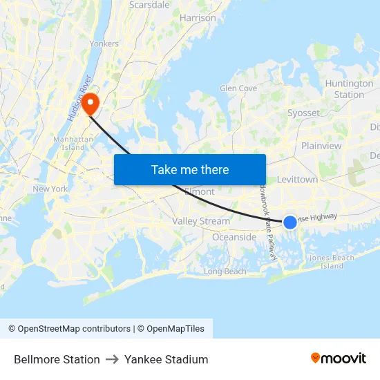 Bellmore Station to Yankee Stadium map