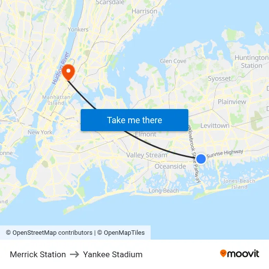 Merrick Station to Yankee Stadium map