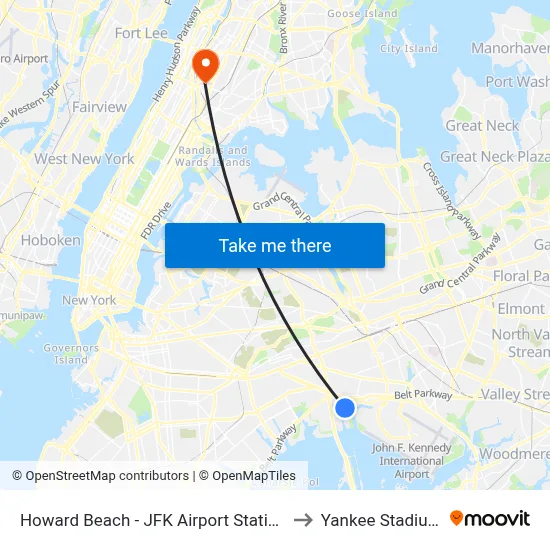 Howard Beach - JFK Airport Station to Yankee Stadium map