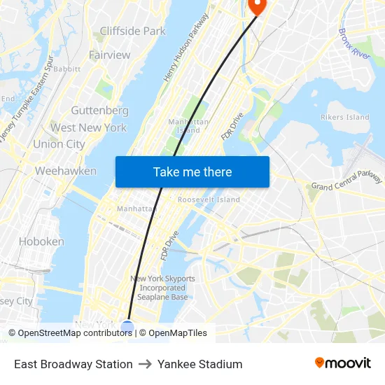 East Broadway Station to Yankee Stadium map