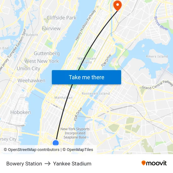Bowery Station to Yankee Stadium map