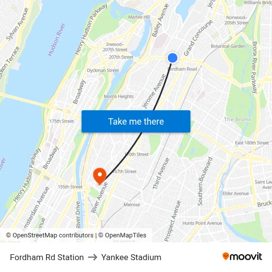 Fordham Rd Station to Yankee Stadium map