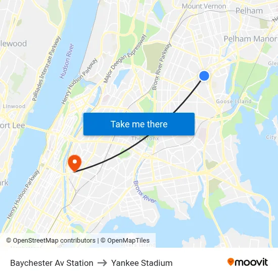 Baychester Av Station to Yankee Stadium map