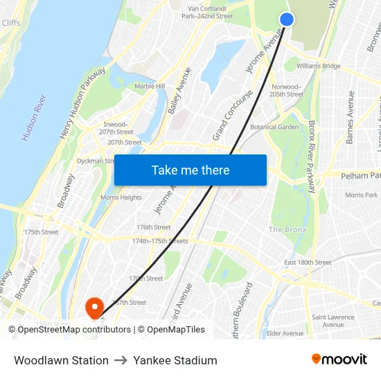 Woodlawn Station to Yankee Stadium map