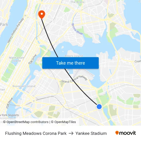 Flushing Meadows Corona Park to Yankee Stadium map