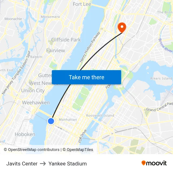 Javits Center to Yankee Stadium map