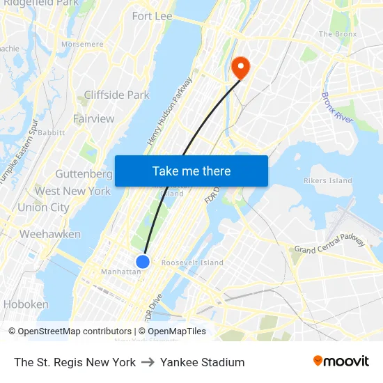 The St. Regis New York to Yankee Stadium map