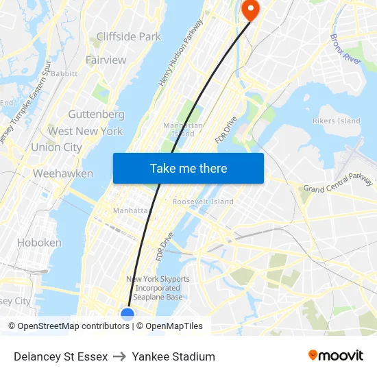 Delancey St Essex to Yankee Stadium map