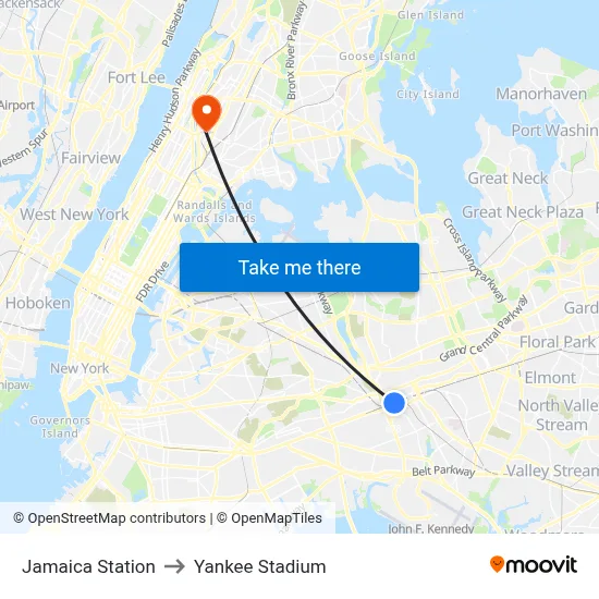 Jamaica Station to Yankee Stadium map