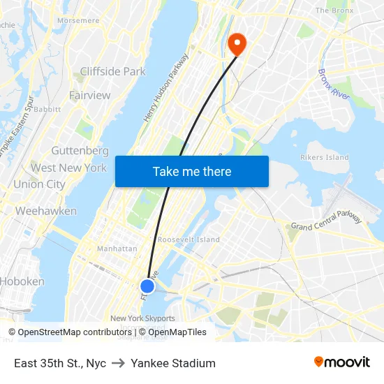 East 35th St., Nyc to Yankee Stadium map