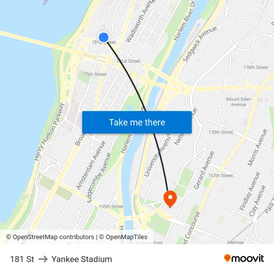 181 St to Yankee Stadium map