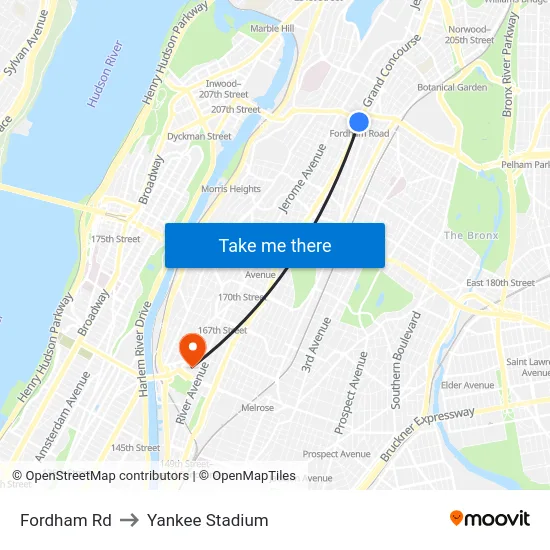 Fordham Rd to Yankee Stadium map