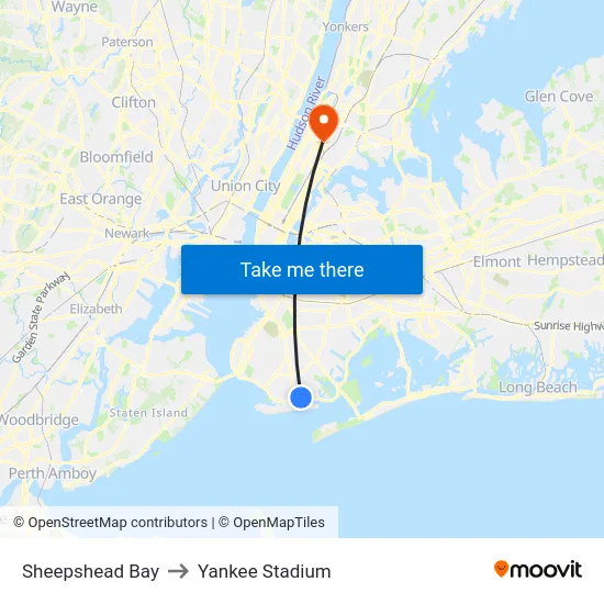 Sheepshead Bay to Yankee Stadium map