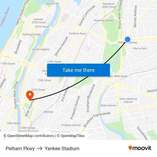 Pelham Pkwy to Yankee Stadium map