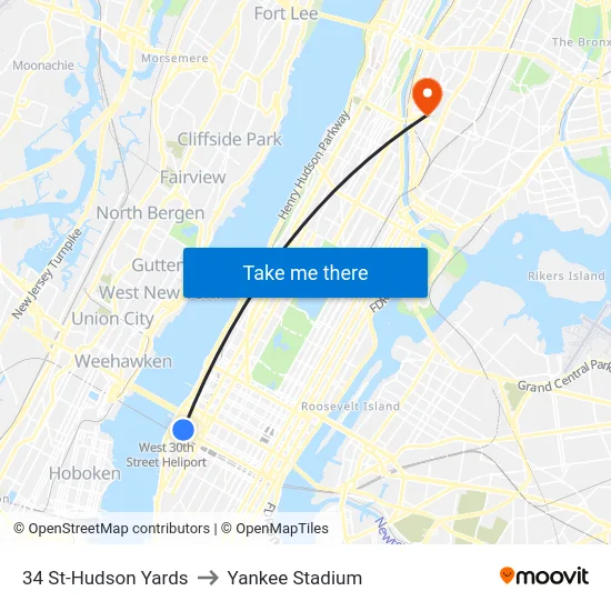 34 St-Hudson Yards to Yankee Stadium map