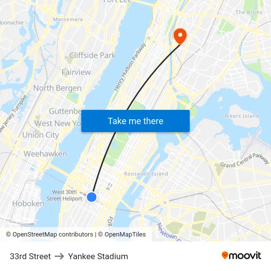 33rd Street to Yankee Stadium map