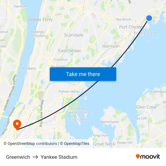 Greenwich to Yankee Stadium map