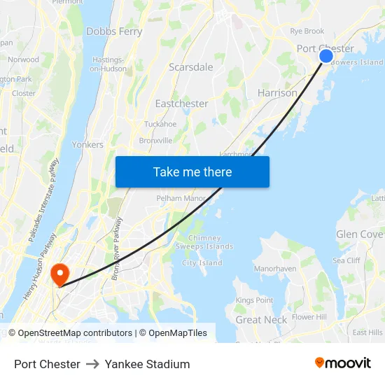 Port Chester to Yankee Stadium map