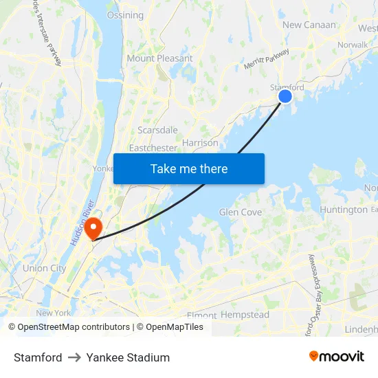 Stamford to Yankee Stadium map