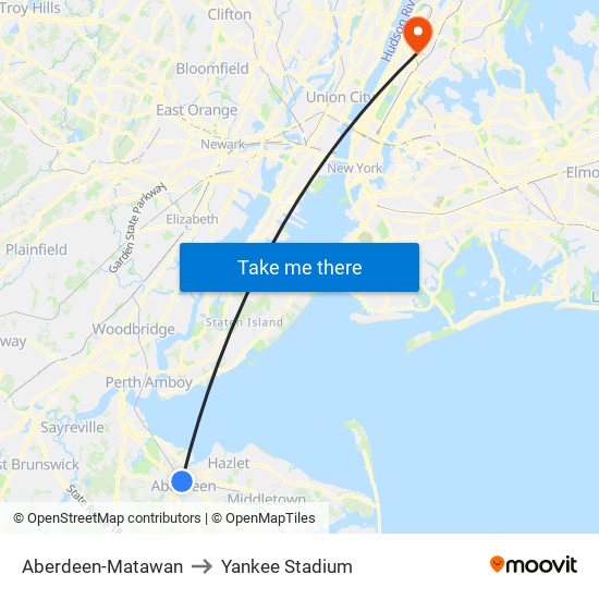 Aberdeen-Matawan to Yankee Stadium map