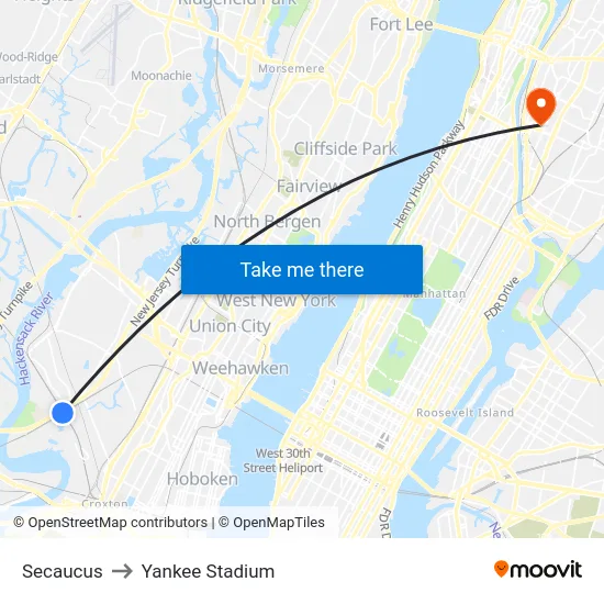 Secaucus to Yankee Stadium map