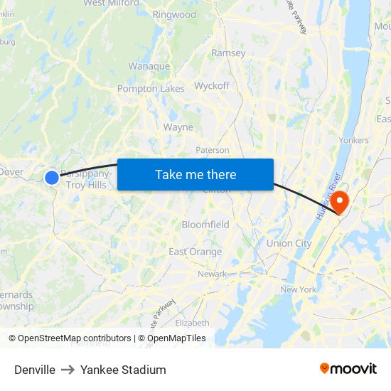 Denville to Yankee Stadium map