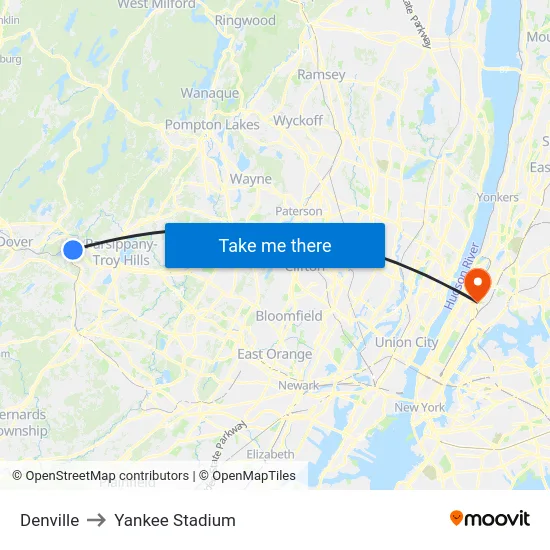 Denville to Yankee Stadium map