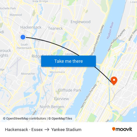 Hackensack - Essex to Yankee Stadium map