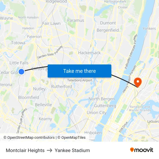 Montclair Heights to Yankee Stadium map