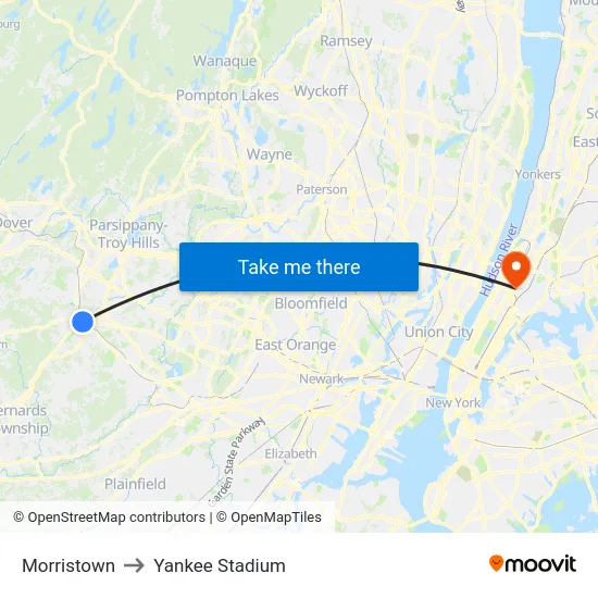 Morristown to Yankee Stadium map