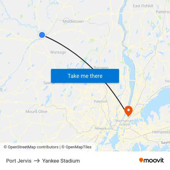 Port Jervis to Yankee Stadium map