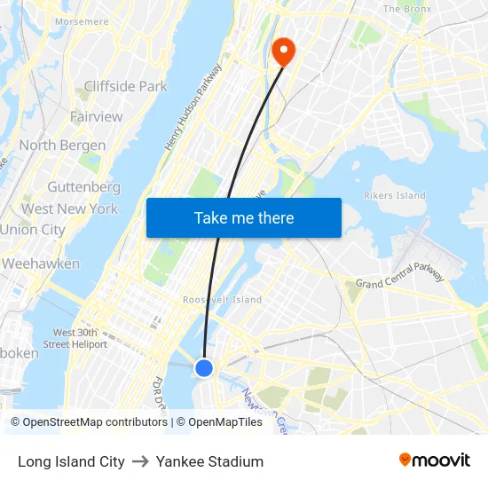 Long Island City to Yankee Stadium map