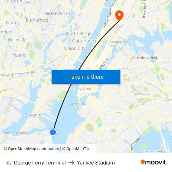 St. George Ferry Terminal to Yankee Stadium map