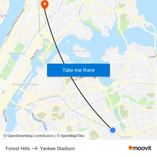 Forest Hills to Yankee Stadium map