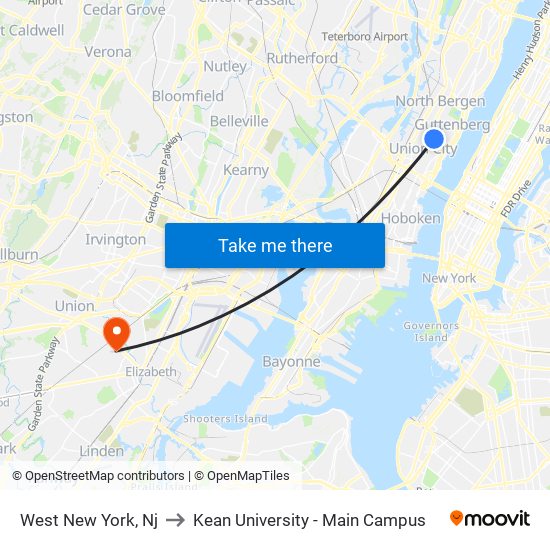 West New York, Nj to Kean University - Main Campus map