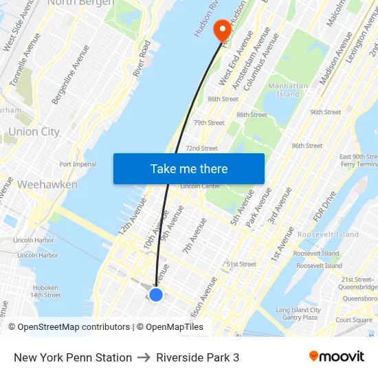 New York Penn Station to Riverside Park 3 map
