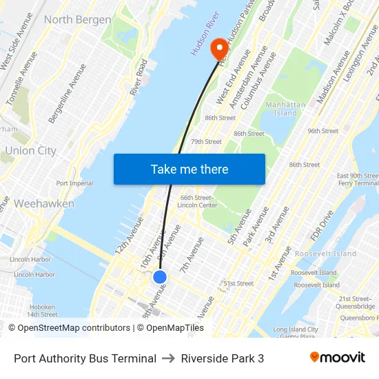 Port Authority Bus Terminal to Riverside Park 3 map
