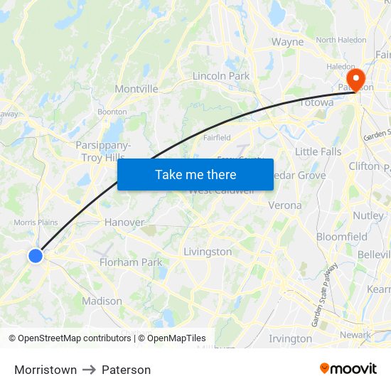 Morristown to Paterson map