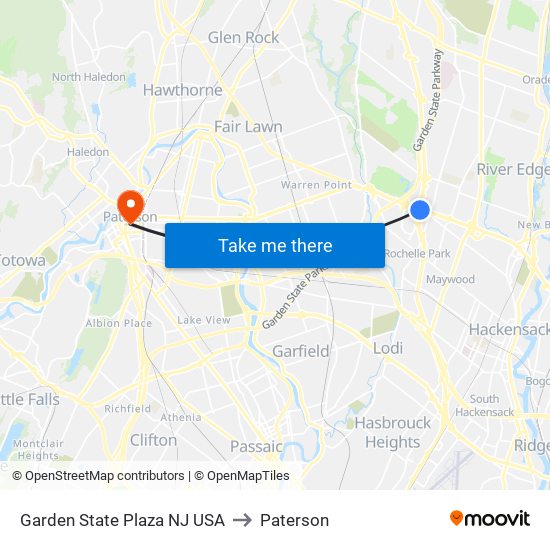 Garden State Plaza NJ USA to Paterson map