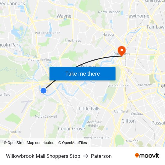 Willowbrook Mall Shoppers Stop to Paterson map