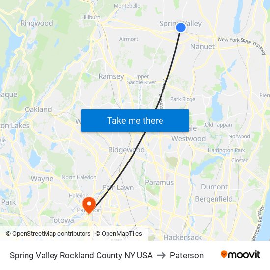 Spring Valley Rockland County NY USA to Paterson map