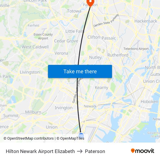 Hilton Newark Airport Elizabeth to Paterson map