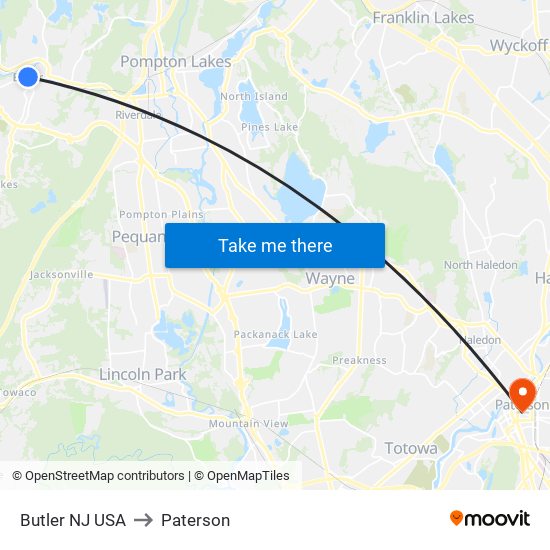 Butler NJ USA to Paterson map