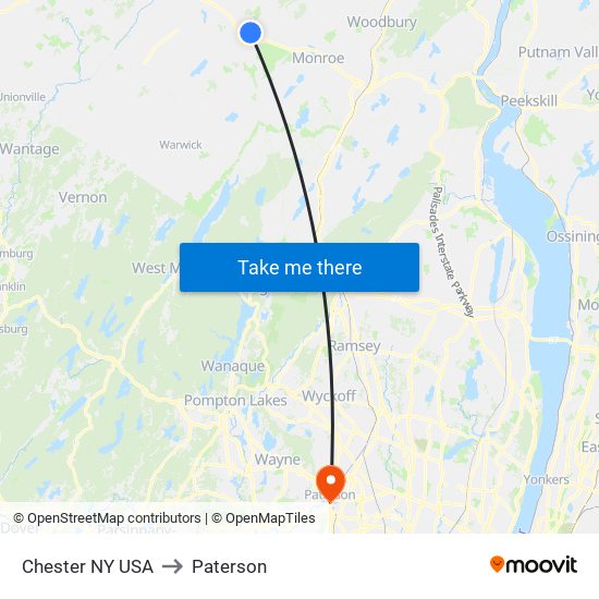Chester NY USA to Paterson map