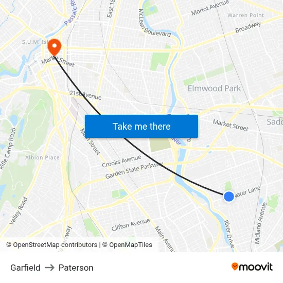 Garfield to Paterson map