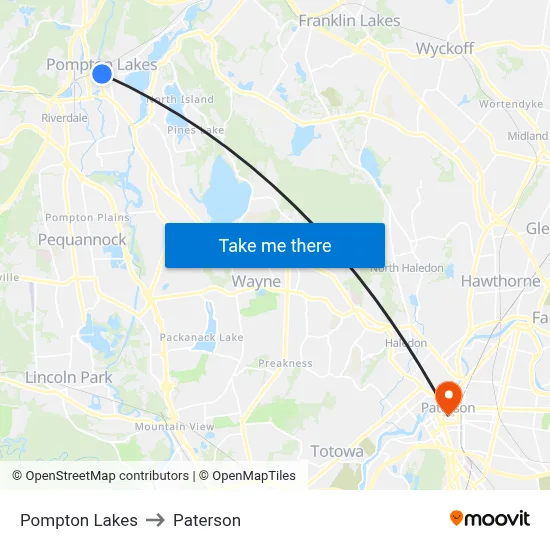 Pompton Lakes to Paterson map