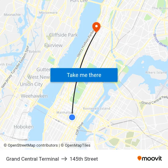 Grand Central Terminal to 145th Street map