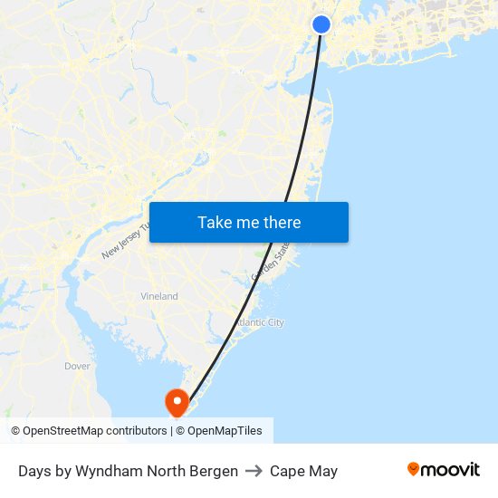 Days by Wyndham North Bergen to Cape May map